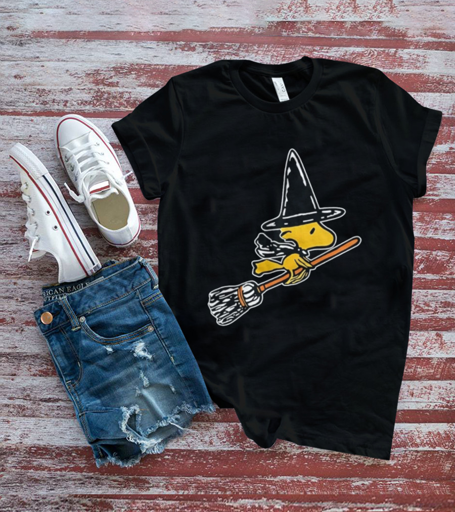 Woodstock Peanuts Halloween Witch Flying On Broomstick T-Shirt
