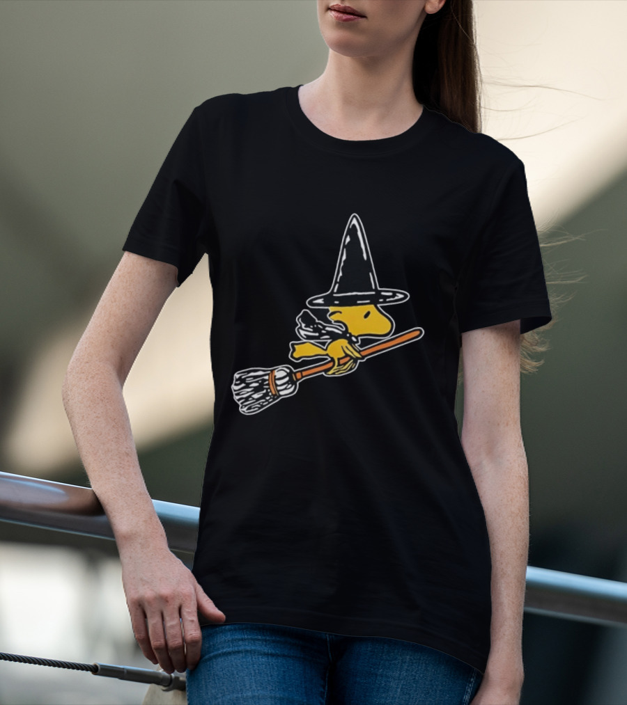 Woodstock Peanuts Halloween Witch Flying On Broomstick T-Shirt