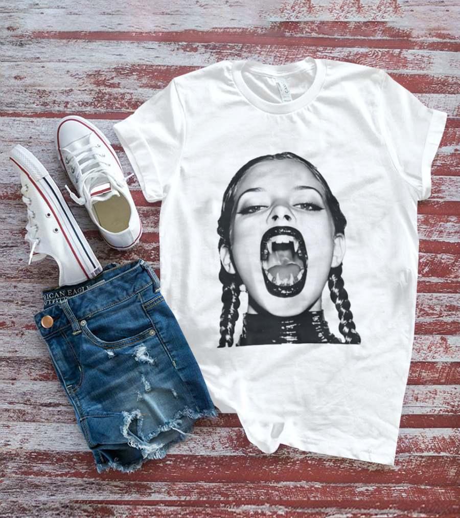 Gothic Vampire Fangs Black And White Horror Aesthetic T-Shirt
