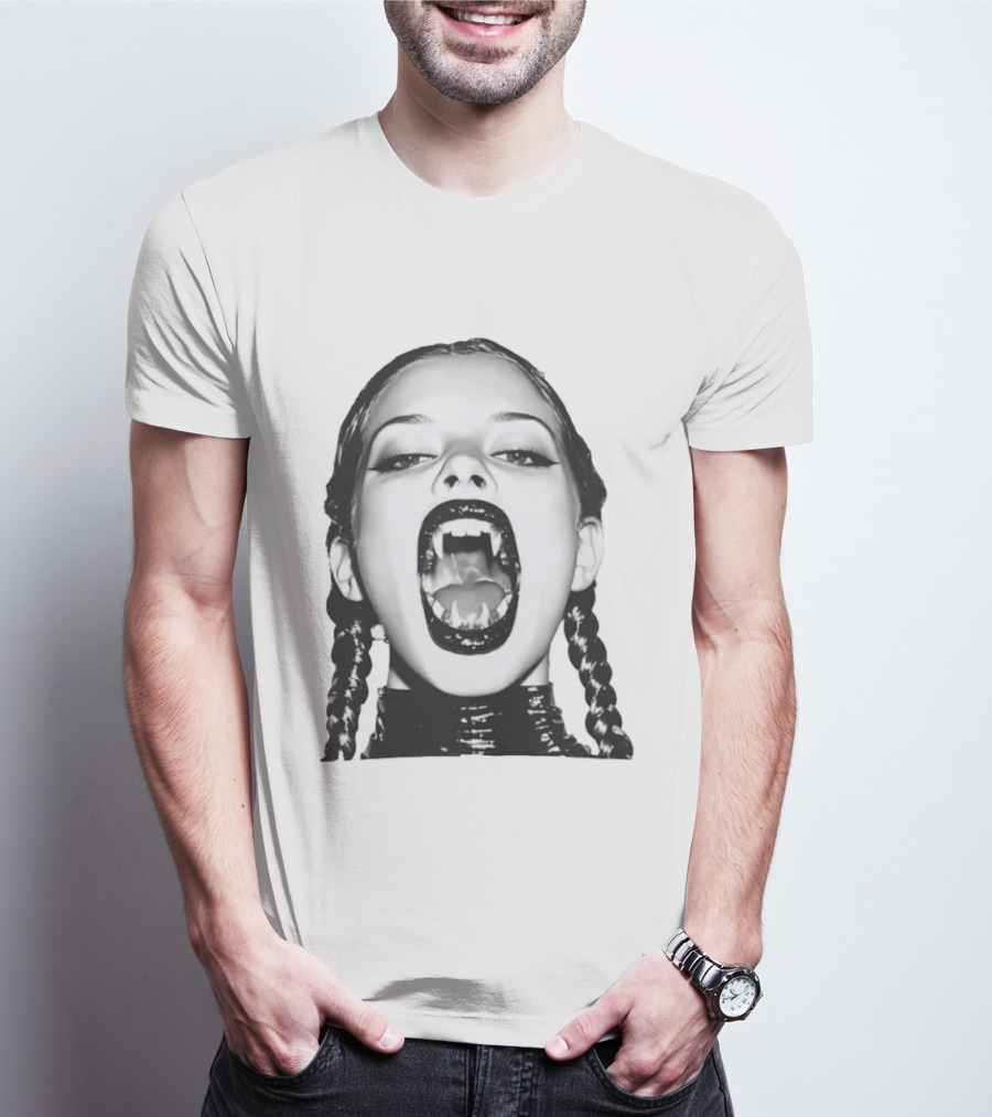 Gothic Vampire Fangs Black And White Horror Aesthetic T-Shirt