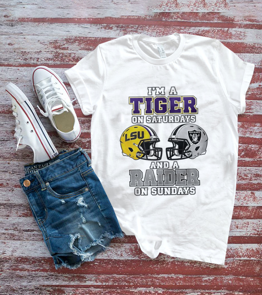 LSU Tiger On Saturdays Raider On Sundays Football Fan Helmets T-Shirt