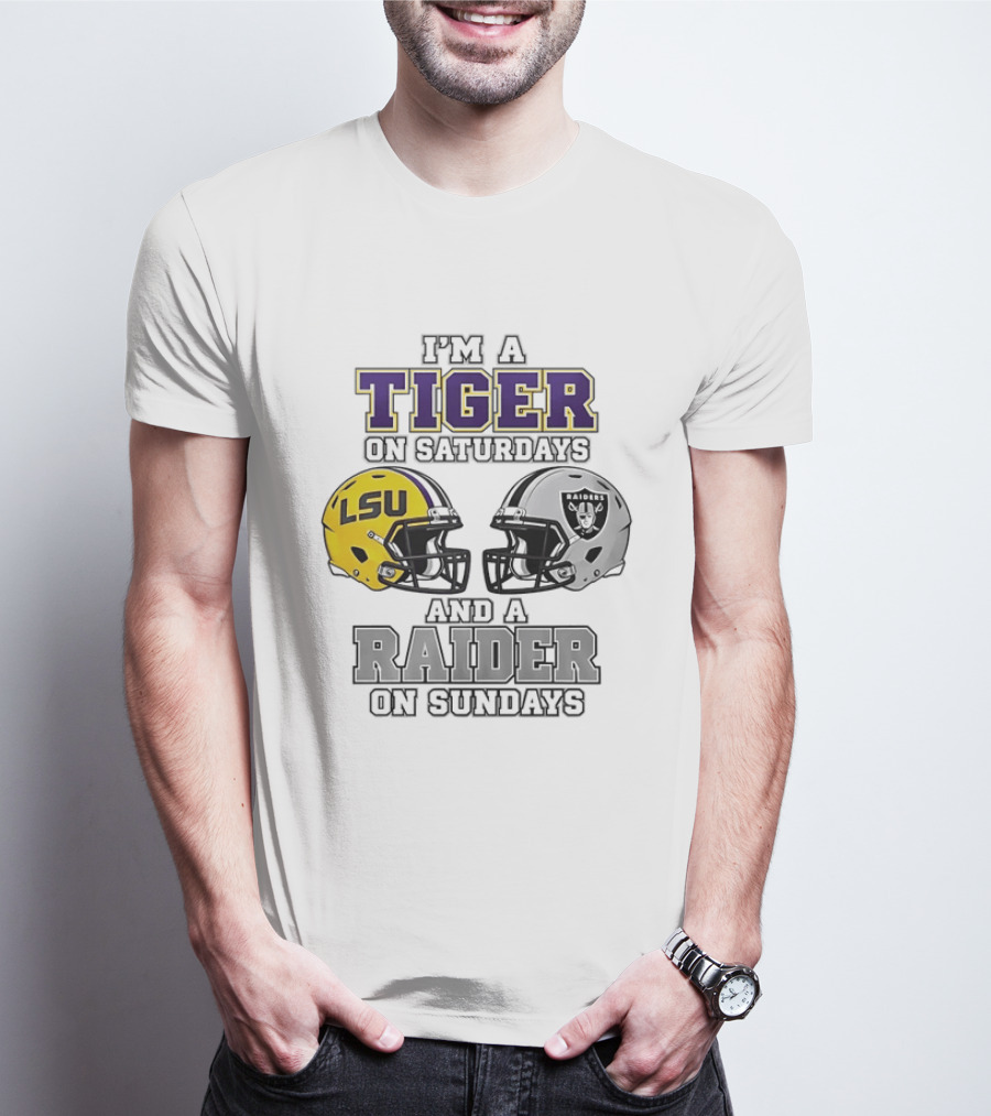 LSU Tiger On Saturdays Raider On Sundays Football Fan Helmets T-Shirt