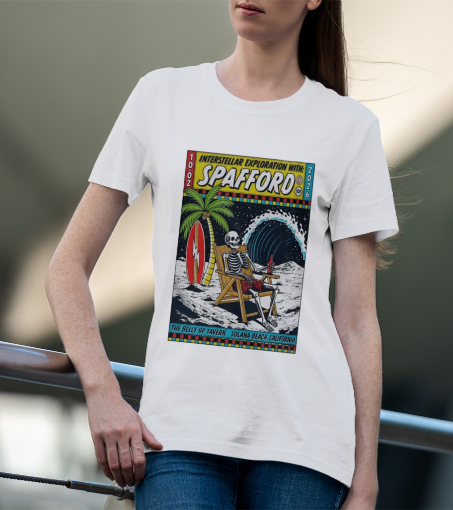 Interstellar Exploration With Spafford Skeleton Surfing At The Belly Up Tavern Solana Beach California October 2 2026 T-Shirt