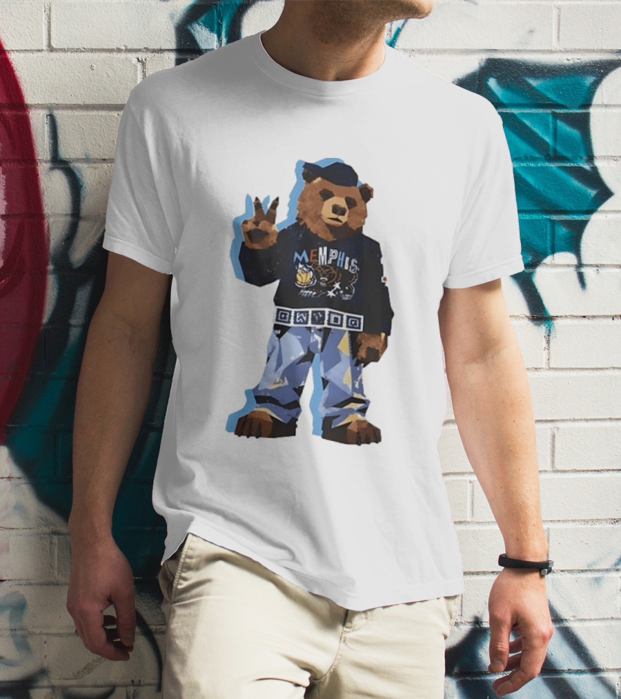 Memphis Grizzlies Bear Peace Sign Retro Style Fashionable Team Spirit T-Shirt