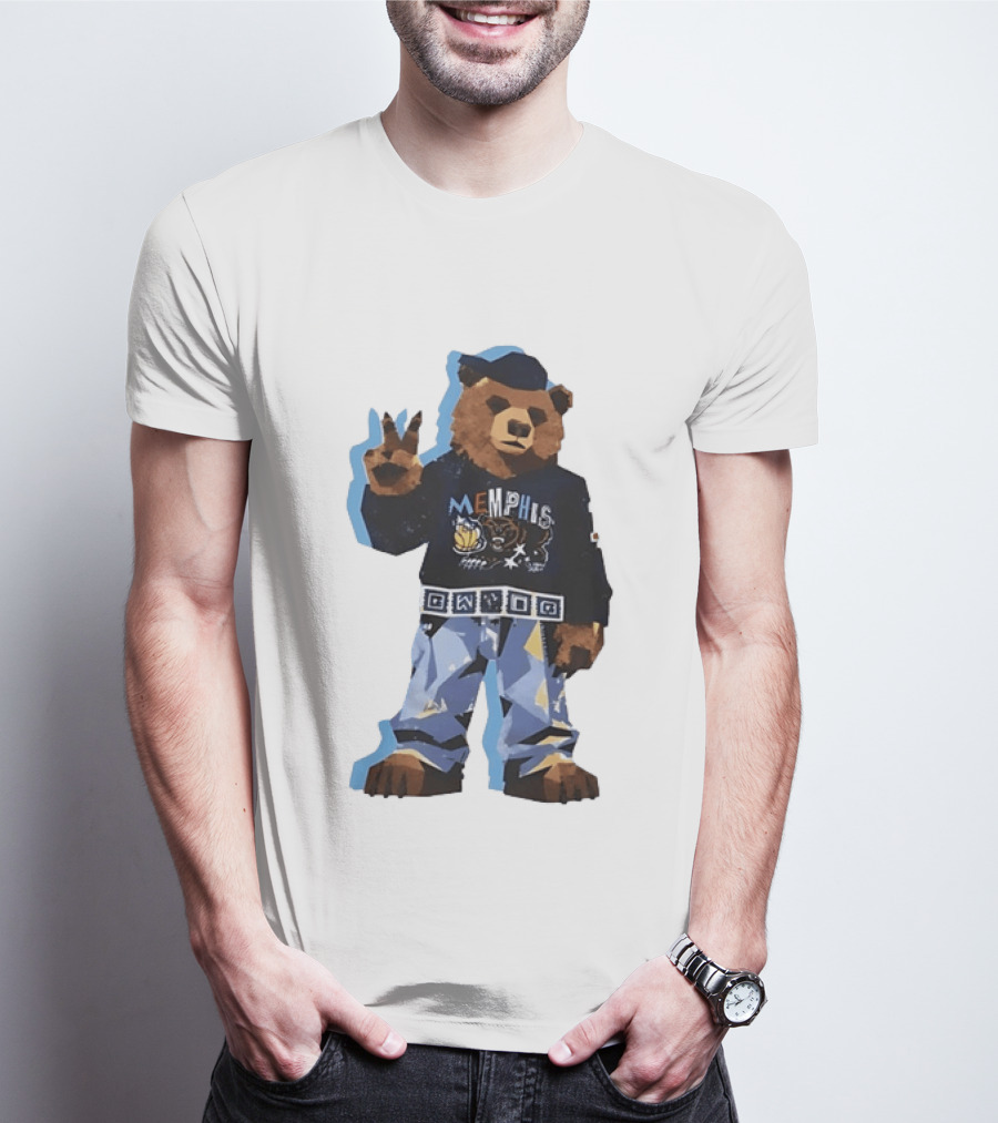 Memphis Grizzlies Bear Peace Sign Retro Style Fashionable Team Spirit T-Shirt
