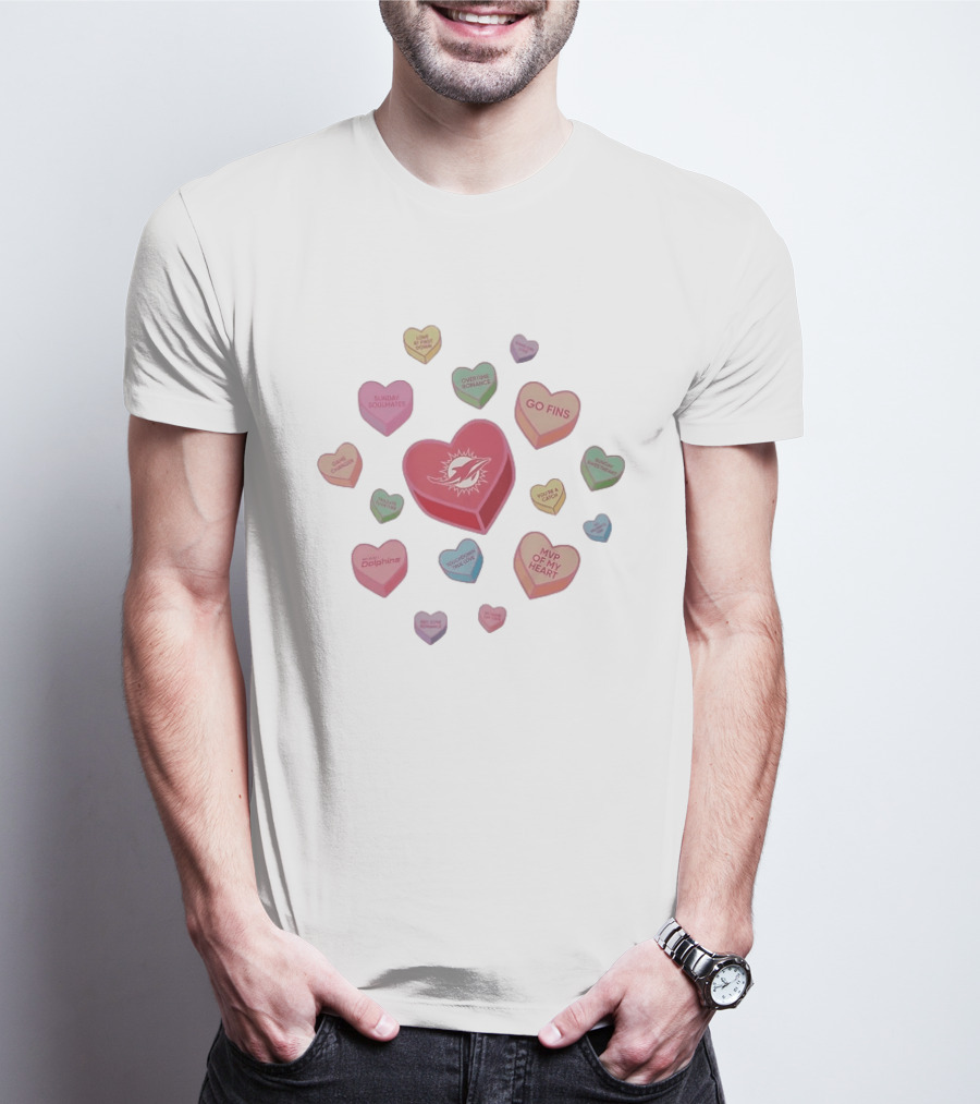 Miami Dolphins Heart Candy Go Fins Sunday Soulmates Overtime Romance MVP Of My Heart T-Shirt