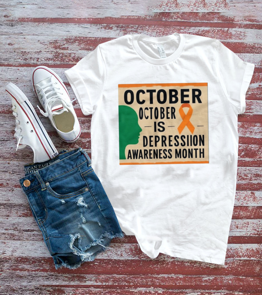 October Depression Awareness Month Orange Ribbon T-Shirt