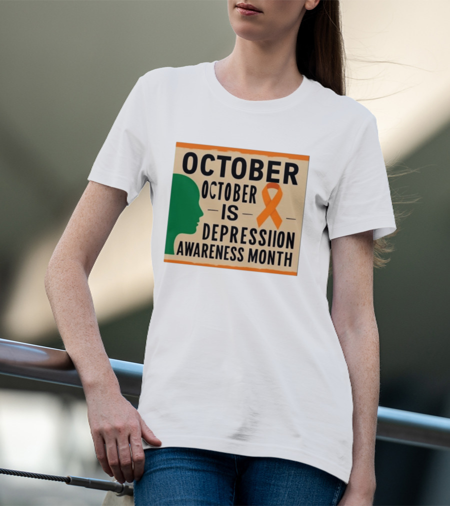 October Depression Awareness Month Orange Ribbon T-Shirt