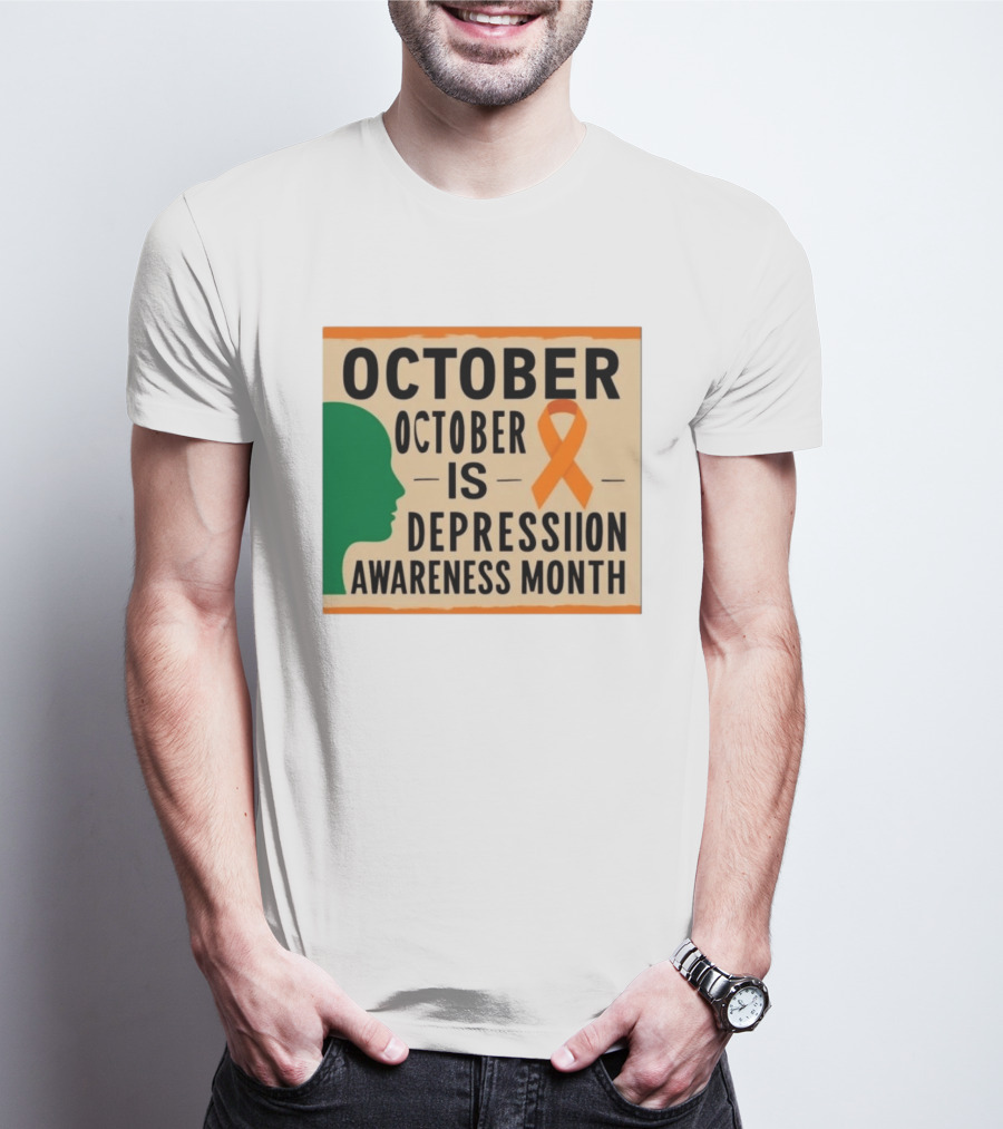 October Depression Awareness Month Orange Ribbon T-Shirt
