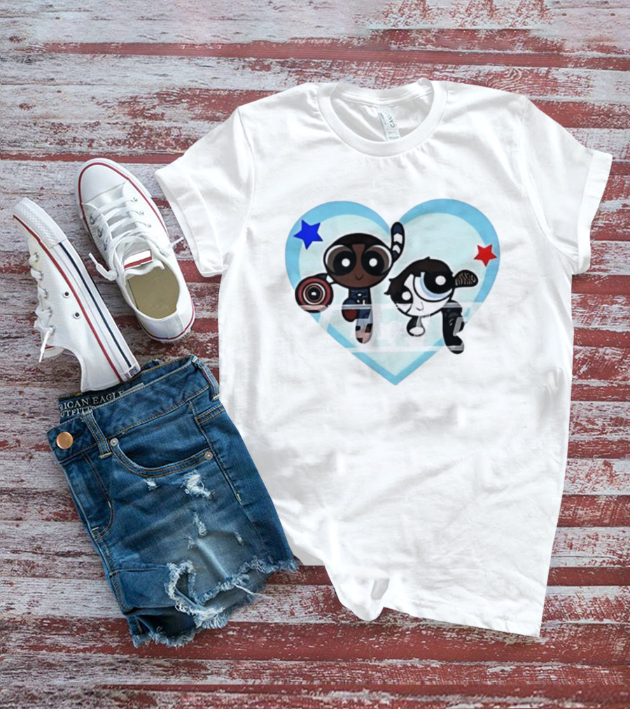 Powerpuff Girls Captain America Winter Soldier Heart Stars T-Shirt