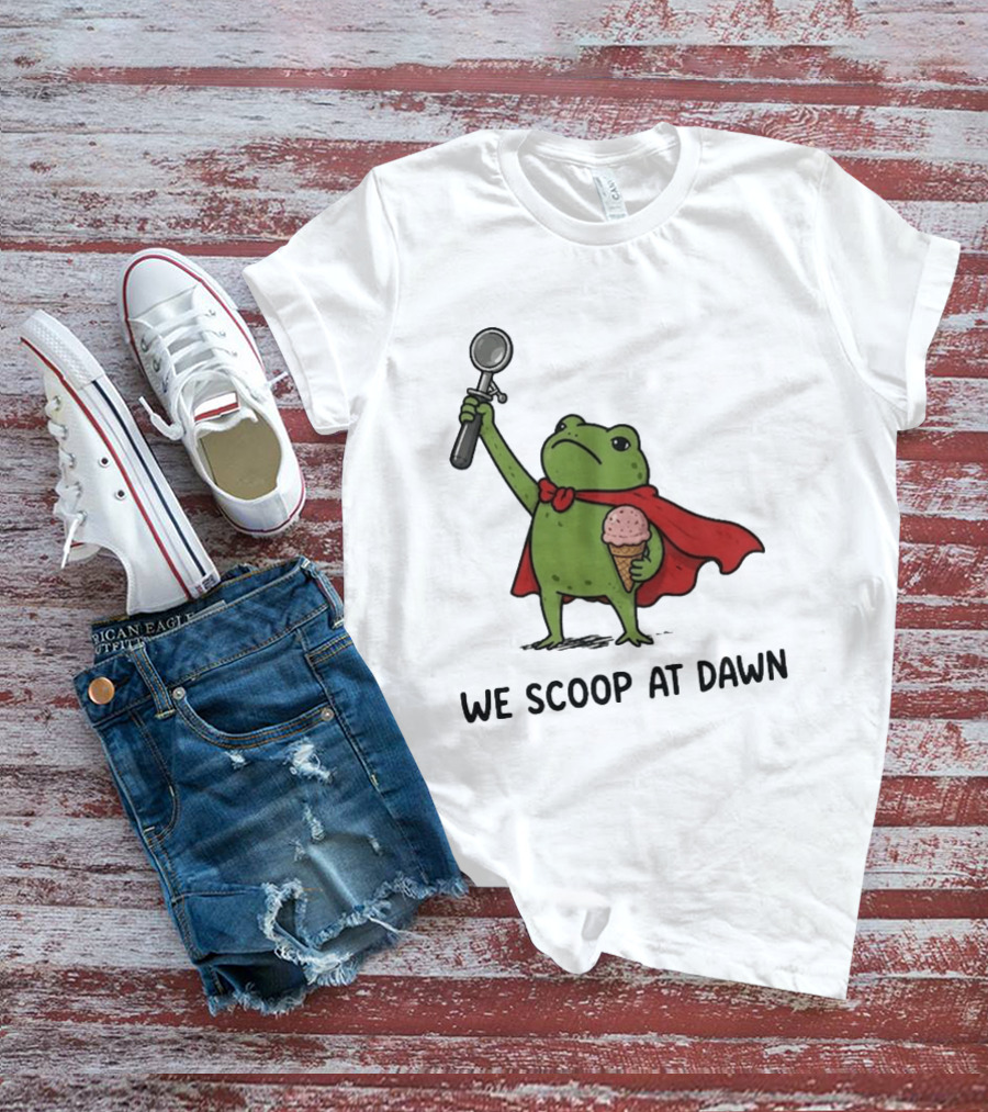 We Scoop At Dawn Frog With Ice Cream Cone And Red Cape T-Shirt