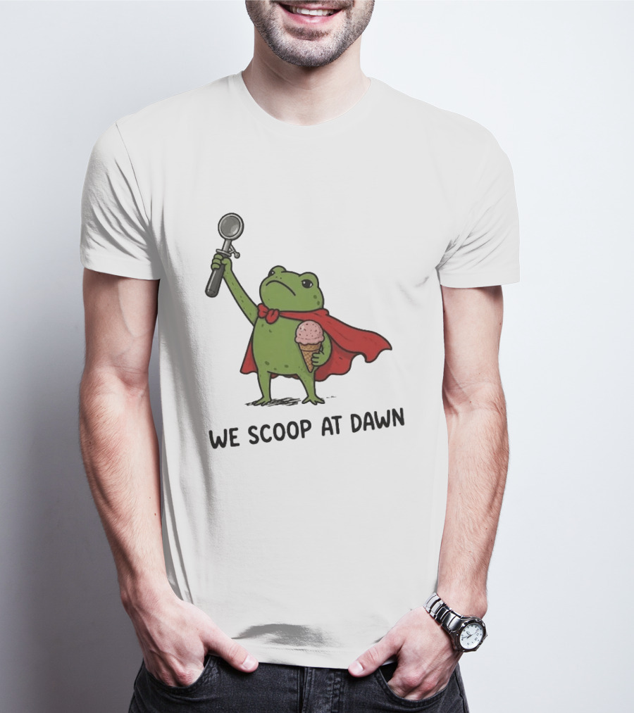 We Scoop At Dawn Frog With Ice Cream Cone And Red Cape T-Shirt