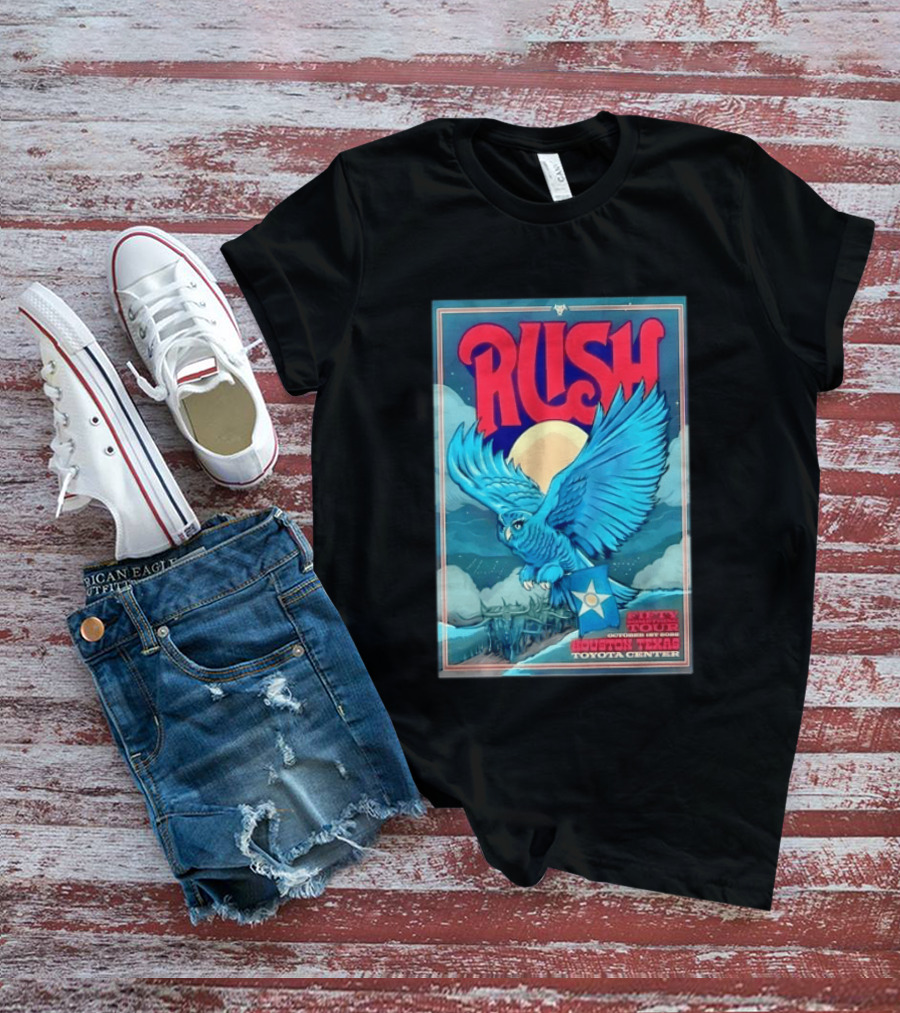 Rush Fifty Something Tour Houston Texas October 1st 2026 Toyota Center Blue Owl Moon Mountain Scene T-Shirt
