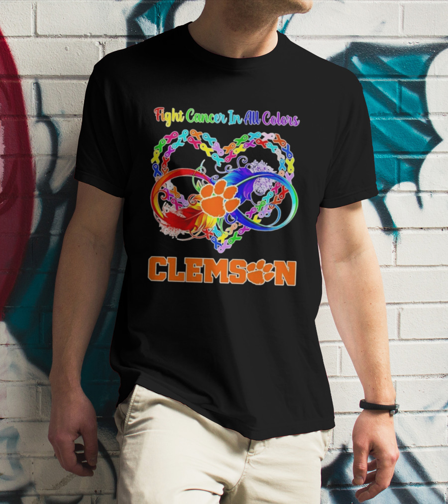 Clemson Fight Cancer In All Colors Infinity Heart Ribbon T-Shirt