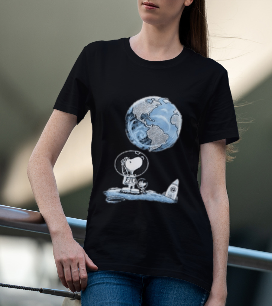 Snoopy And Woodstock Astronauts So Far Away With Earth And Rocket T-Shirt