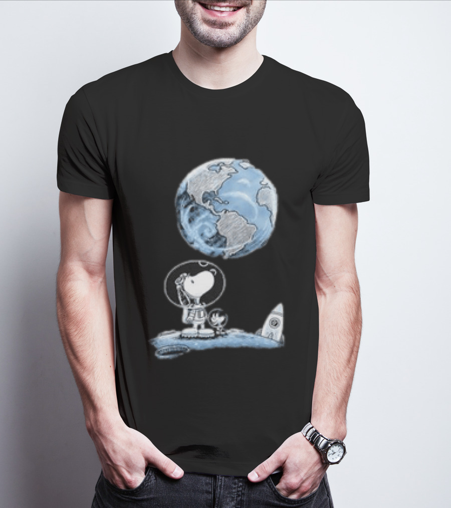 Snoopy And Woodstock Astronauts So Far Away With Earth And Rocket T-Shirt