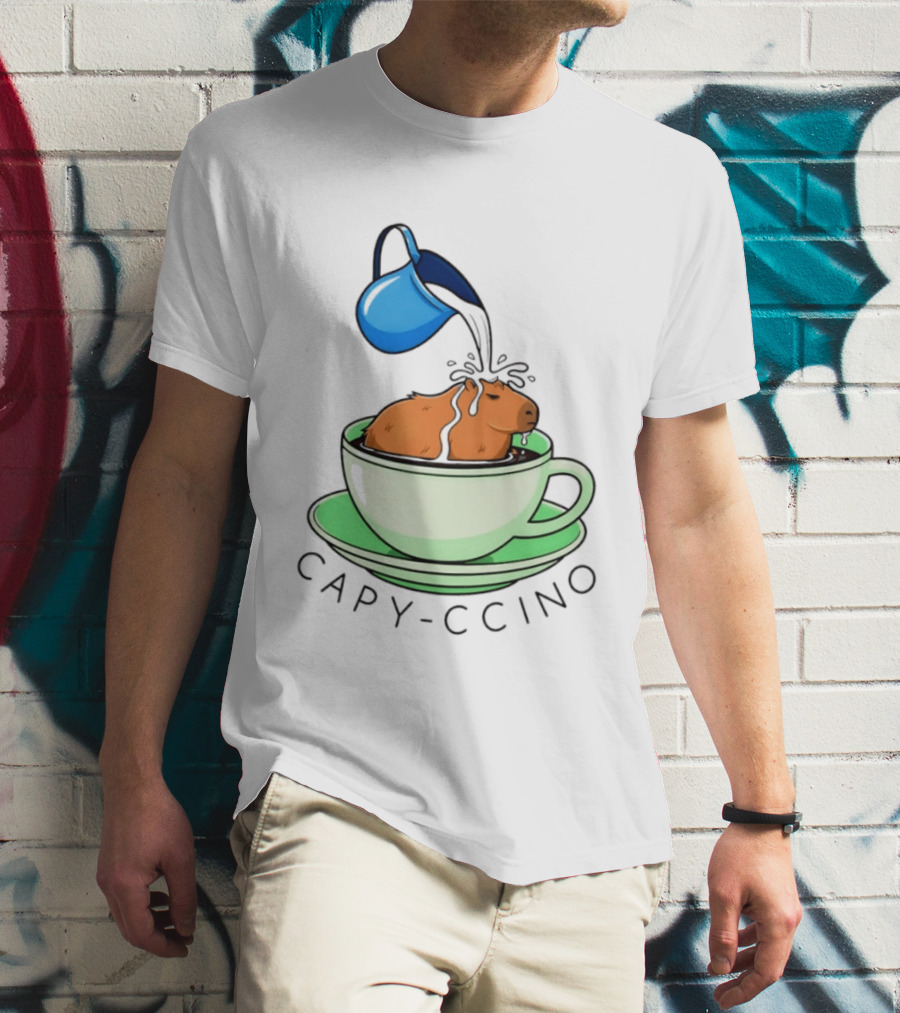 Capybara Coffee Capy Ccino In A Cup With Cappuccino Pouring Scene T-Shirt