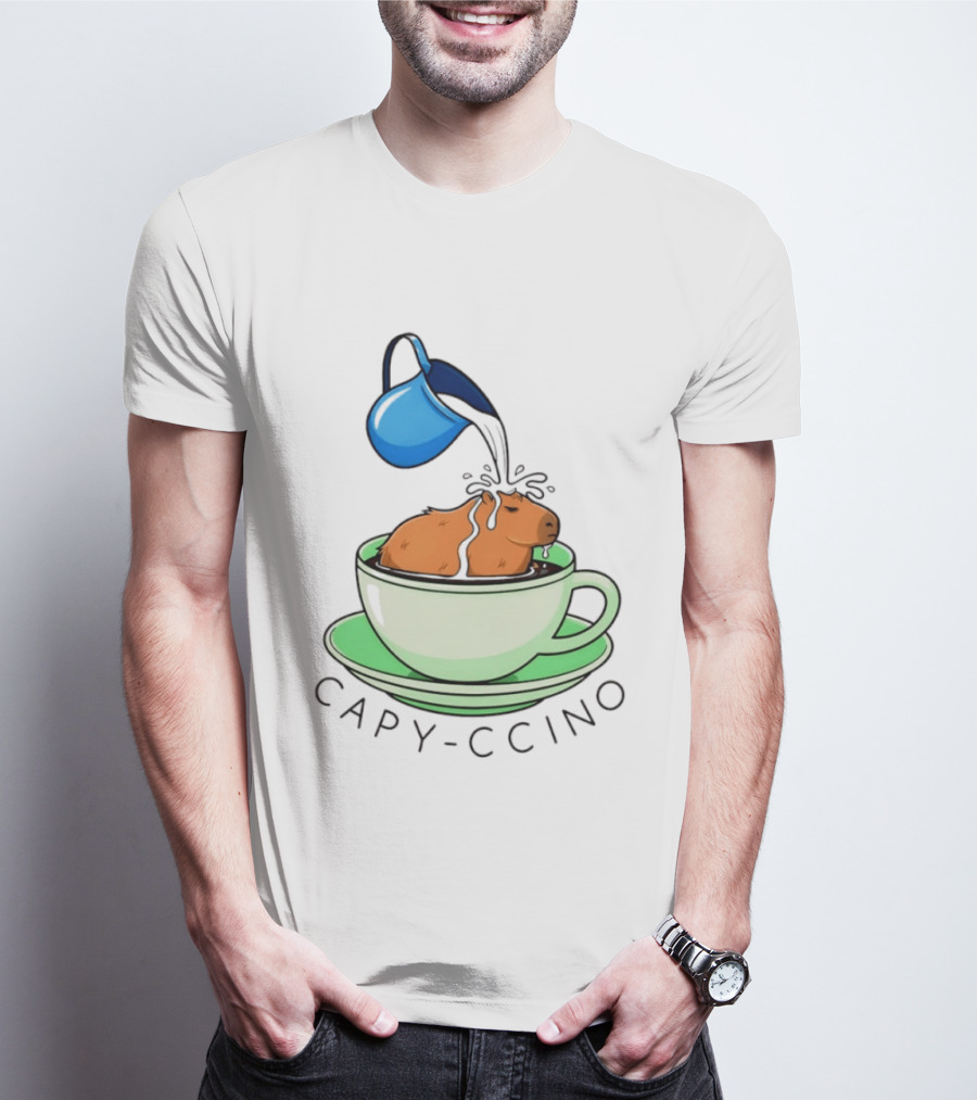 Capybara Coffee Capy Ccino In A Cup With Cappuccino Pouring Scene T-Shirt