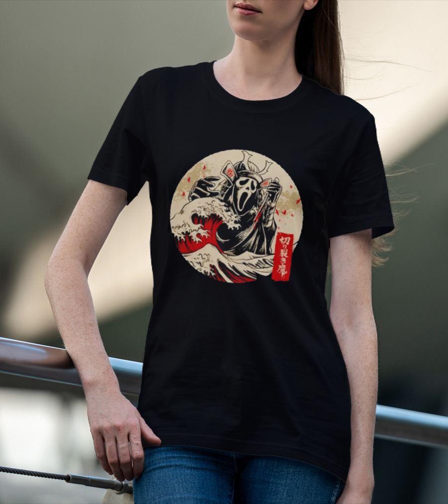 Ghostface Samurai Wave Kanagawa Faceless Assassin Japanese Kanji T-Shirt