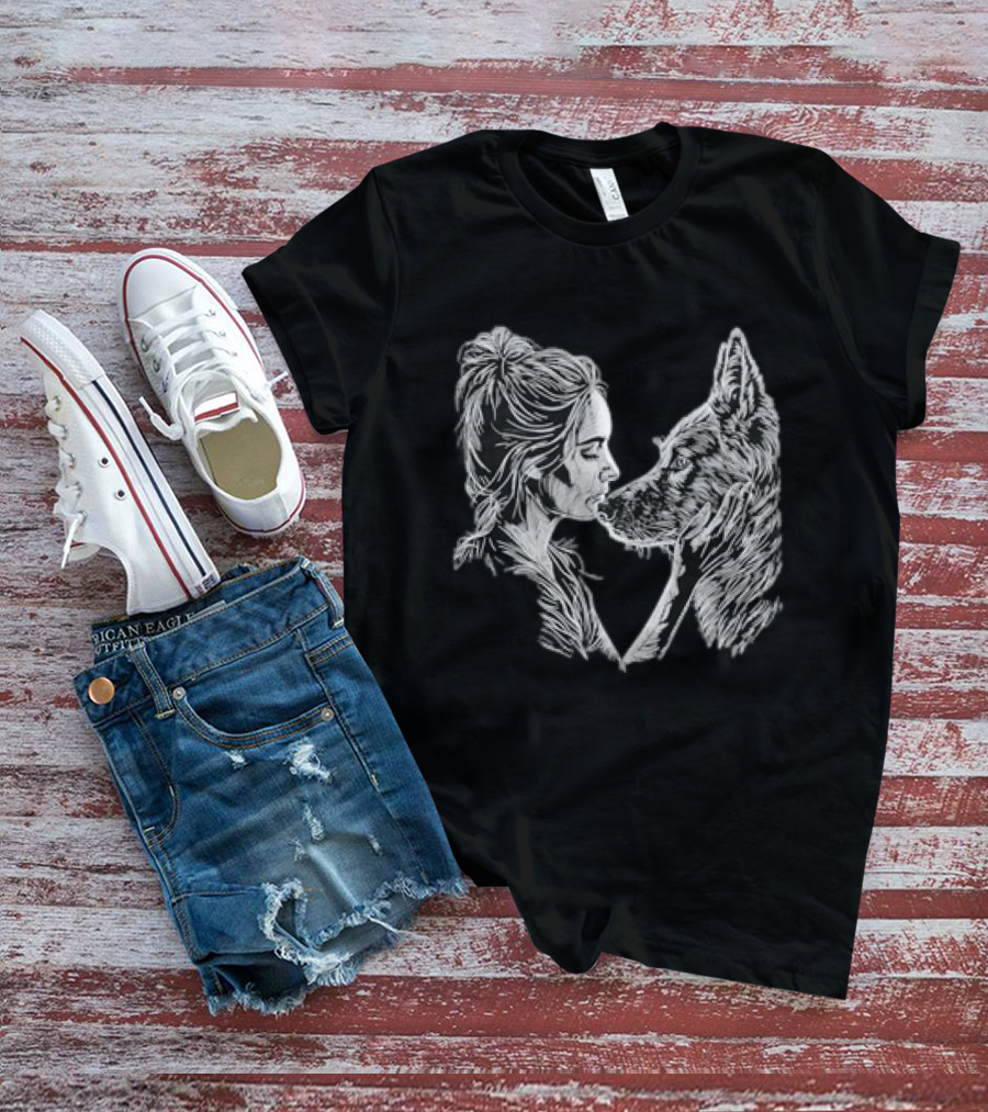 Girl And German Shepherd Dog Line Pet Artful Connection T-Shirt