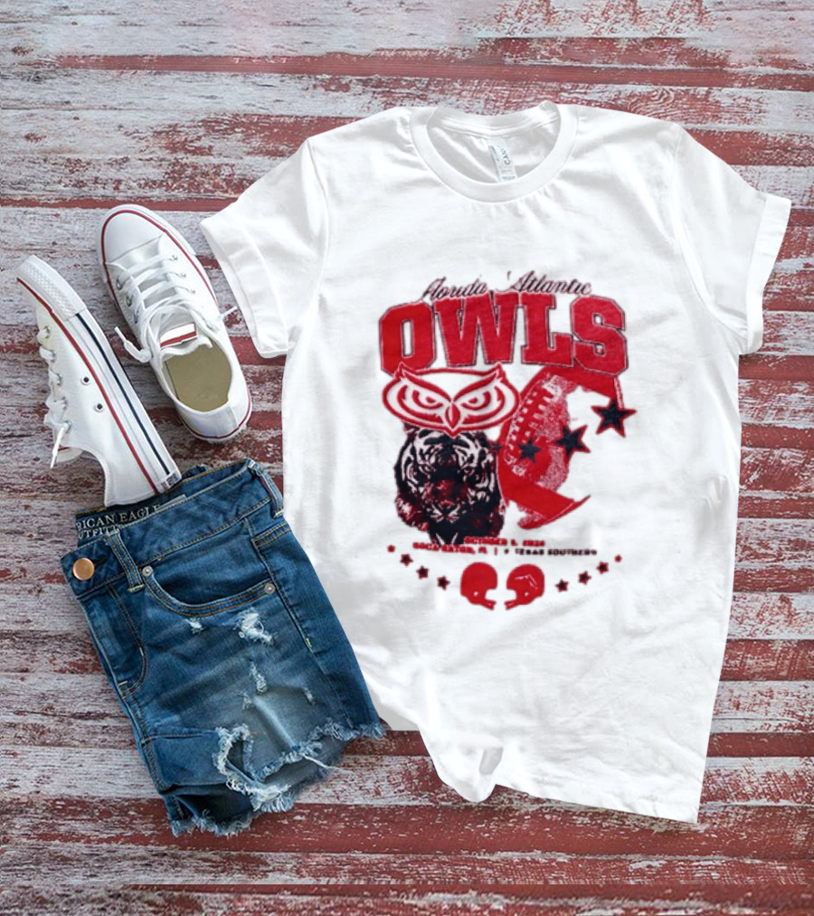 Florida Atlantic Owls Boca Raton Texas Southern 2026 Football Tiger Art Stars Red T-Shirt