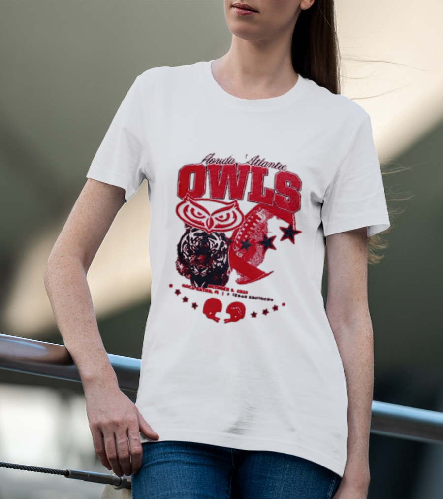 Florida Atlantic Owls Boca Raton Texas Southern 2026 Football Tiger Art Stars Red T-Shirt