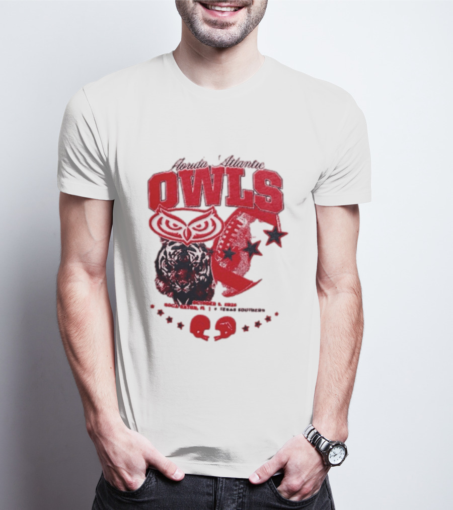 Florida Atlantic Owls Boca Raton Texas Southern 2026 Football Tiger Art Stars Red T-Shirt