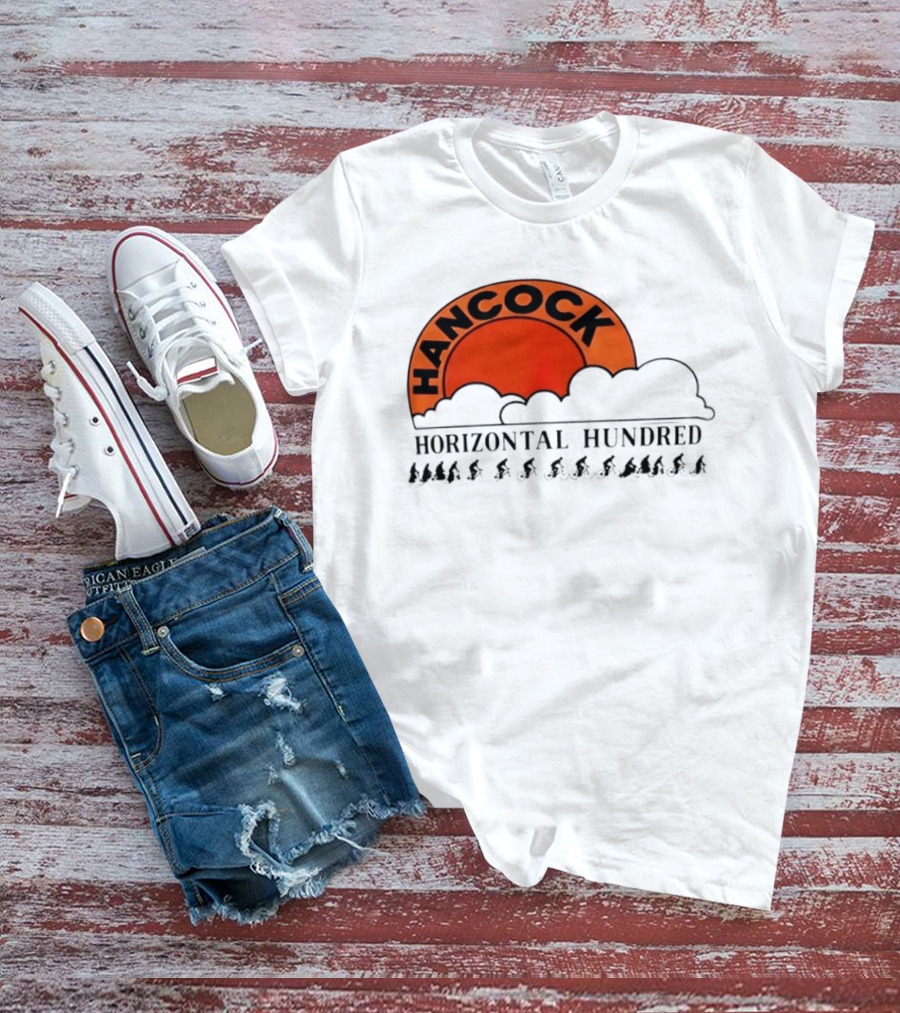 Hancock Horizontal Hundred Cycling Event Logo With Orange Sun And Cyclists T-Shirt