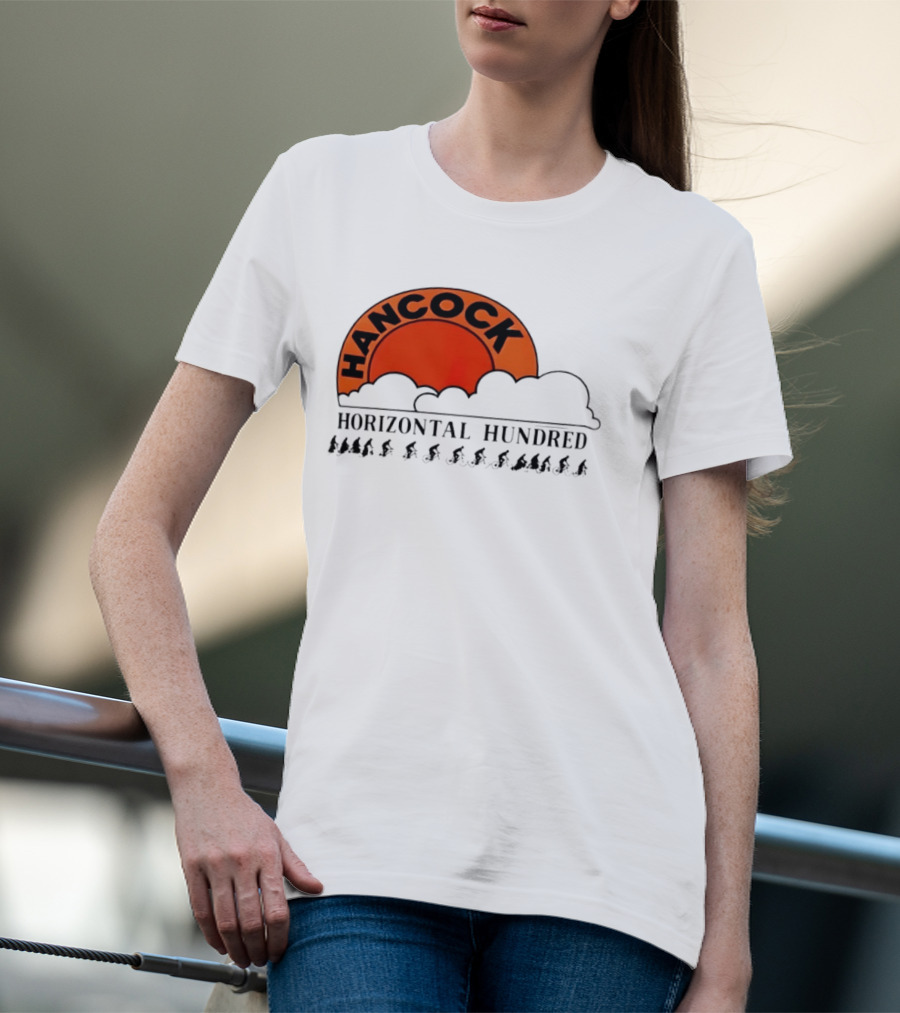 Hancock Horizontal Hundred Cycling Event Logo With Orange Sun And Cyclists T-Shirt