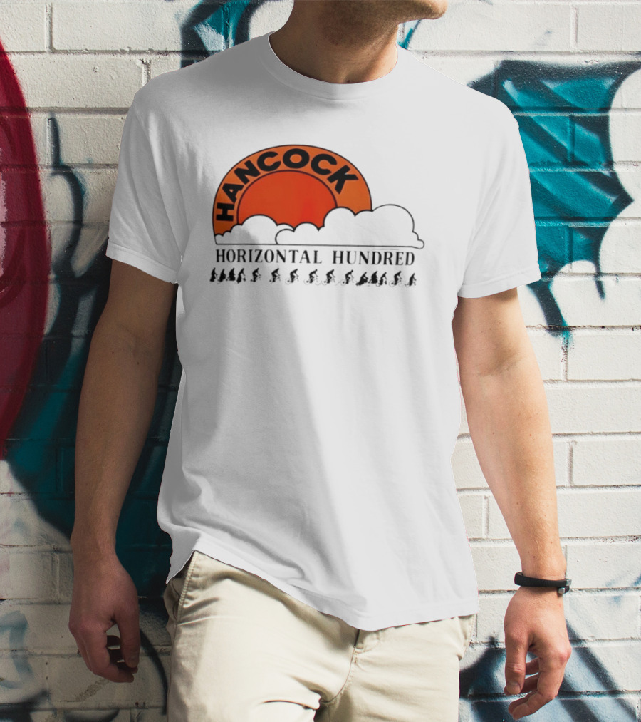 Hancock Horizontal Hundred Cycling Event Logo With Orange Sun And Cyclists T-Shirt
