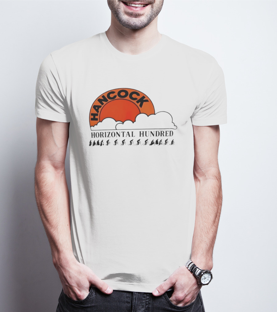 Hancock Horizontal Hundred Cycling Event Logo With Orange Sun And Cyclists T-Shirt