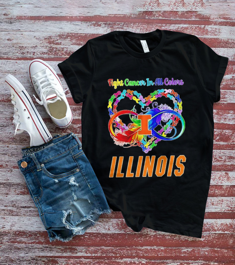Illinois Fight Cancer In All Colors Heart Ribbon T-Shirt