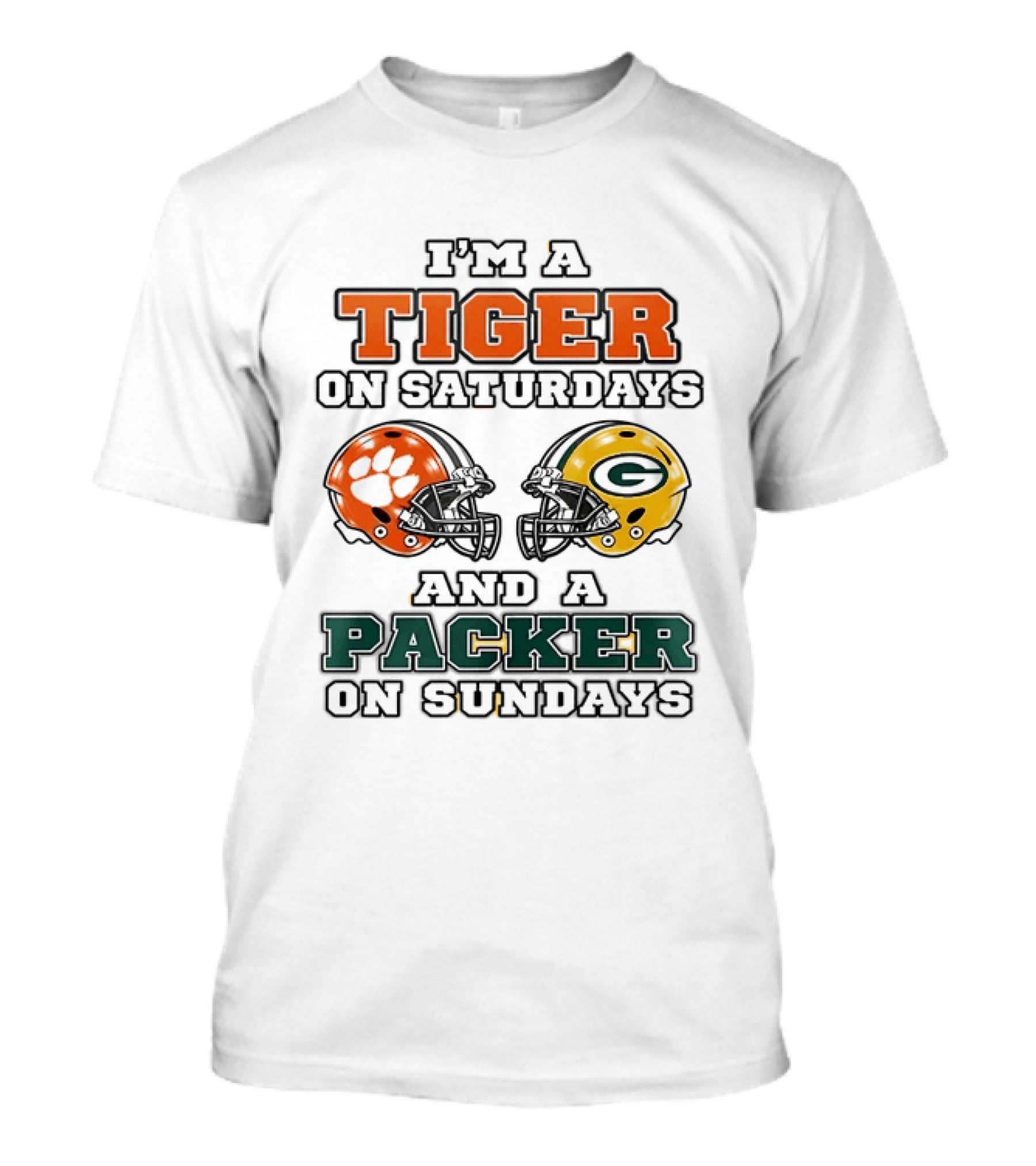 Tiger On Saturdays Clemson Tigers Packer On Sundays Green Bay Packers Helmets T-Shirt
