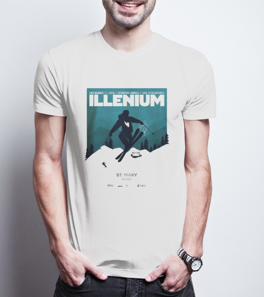 Illenium December 11 2026 Skiing Dobson Arena Vail Colorado Concert St Mary Paws T-Shirt