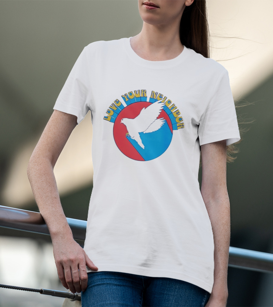Love Your Neighbor Dove Peace Kindness Retro Circular T-Shirt