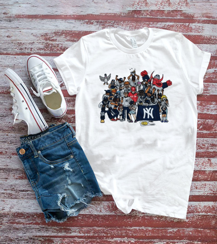 New York Yankees Fans Collage MLB Baseball Rivalry Characters And Mascots T-Shirt