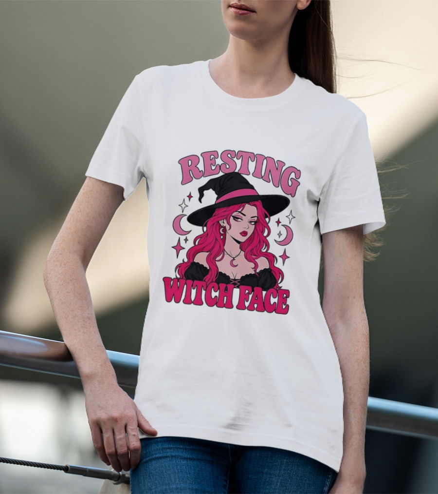 Resting Witch Face Pink Witch Hat Halloween Aesthetic T-Shirt