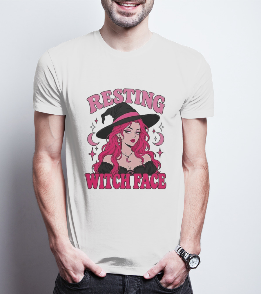 Resting Witch Face Pink Witch Hat Halloween Aesthetic T-Shirt