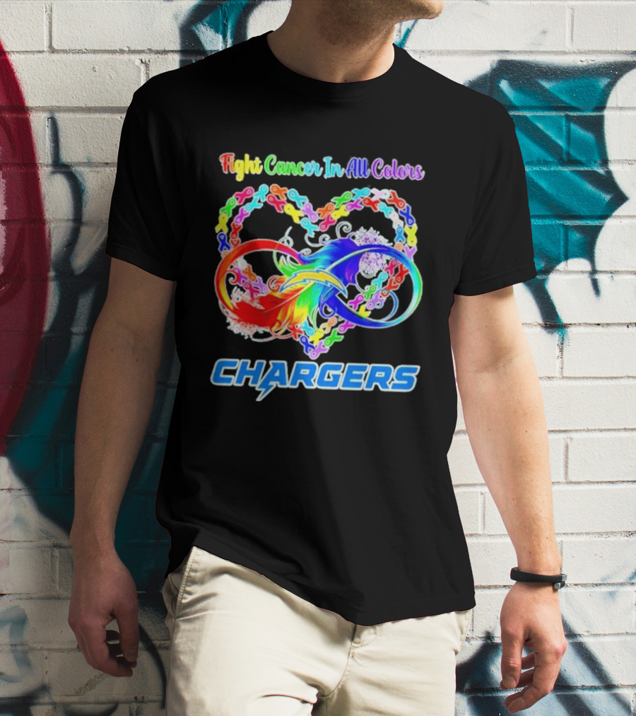 Fight Cancer In All Colors Los Angeles Chargers Infinity Heart T-Shirt
