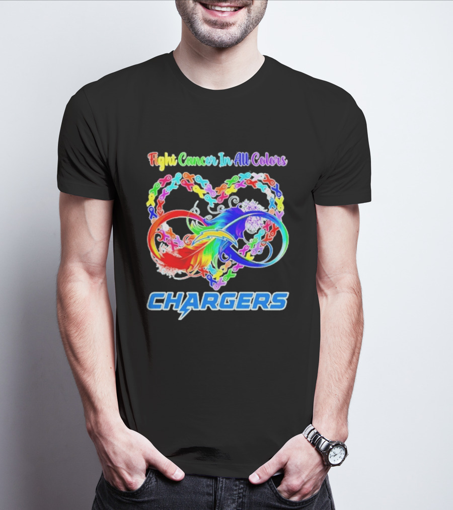 Fight Cancer In All Colors Los Angeles Chargers Infinity Heart T-Shirt