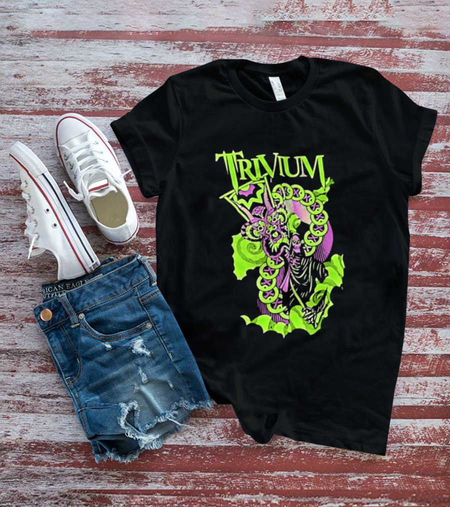 Trivium Dragon And Grim Reaper Heavy Metal Neon Green Purple T-Shirt