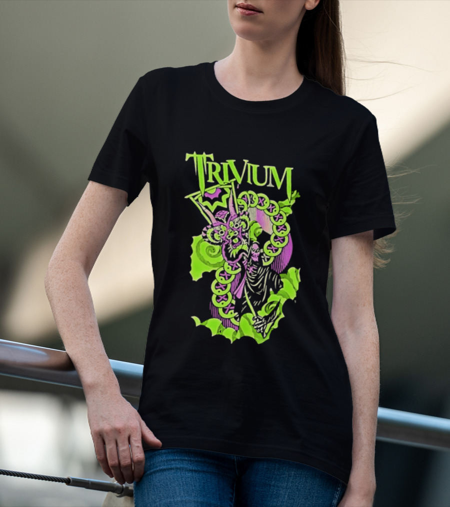 Trivium Dragon And Grim Reaper Heavy Metal Neon Green Purple T-Shirt