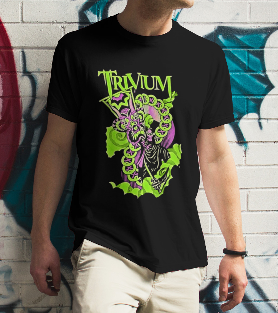 Trivium Dragon And Grim Reaper Heavy Metal Neon Green Purple T-Shirt