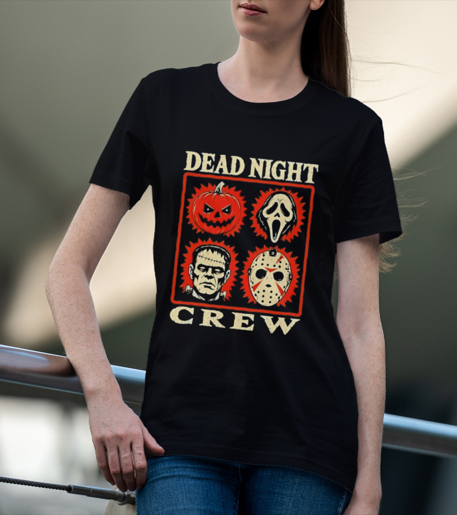 Dead Night Crew Halloween Horror Pumpkin Ghost Jason Voorhees Frankenstein T-Shirt