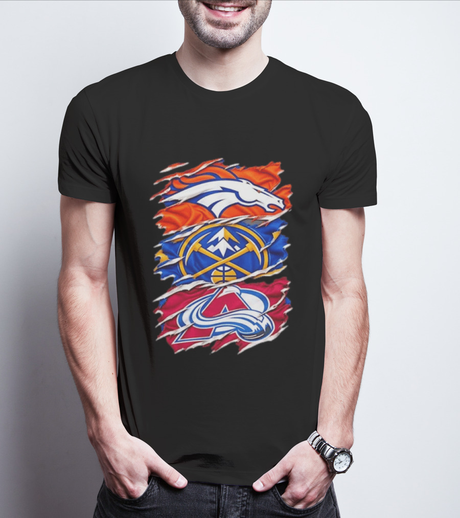 Denver Broncos X Denver Nuggets NBA X Colorado Avalanche NHL Logos Inside Me T-Shirt