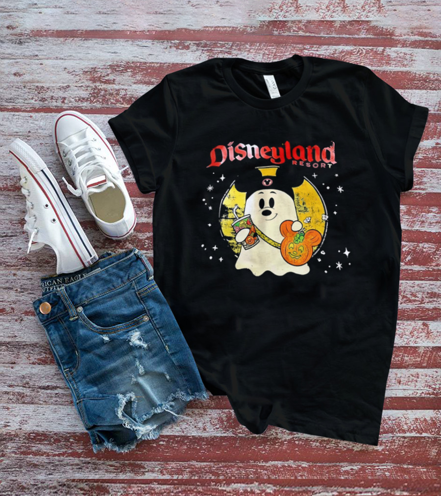 Distressed Disneyland Resort Mickey Mouse Ghost Halloween T-Shirt