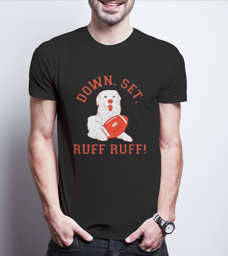 Pet Pride Dog Down Set Ruff Ruff Football T-Shirt