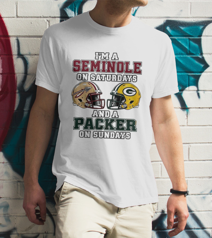 I'm A Seminole On Saturdays And A Packer On Sundays Football Helmets T-Shirt