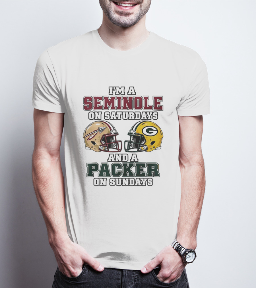 I'm A Seminole On Saturdays And A Packer On Sundays Football Helmets T-Shirt