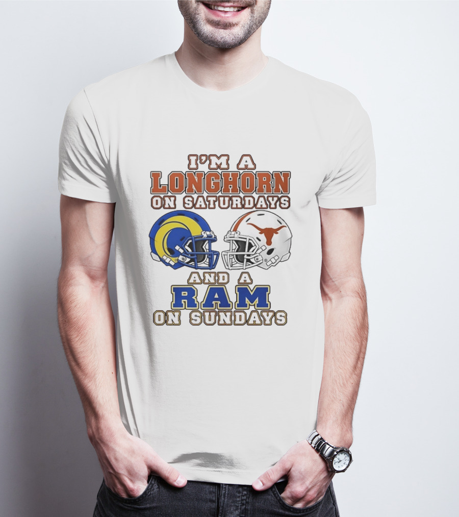 I'm A Longhorn On Saturdays And A Ram On Sundays Two Helmet 2026 T-Shirt